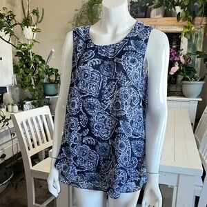 Christina B size MED Boho, Blue Paisley Sleeveless Top for summer NWT